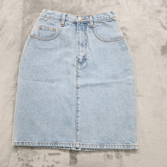 Vintage 90s Jordache JeanJer Jeans Skirt Womens 3/4 Blue Light Wash Pencil Denim - Picture 1 of 11